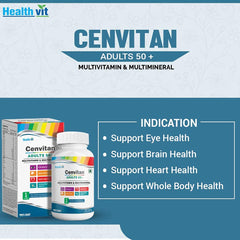 Healthvit Cenvitan Adults 50+ Multivitamin & Multimineral with 25 Nutrients (Vitamins and Minerals) | Eye Health, Heart Health, Brain Health and Whole Body Health - 60 Tablets (Pack of 2)
