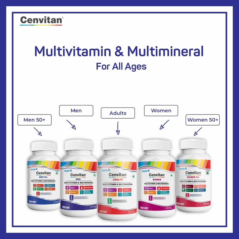 Healthvit Cenvitan Multivitamin for Men - 60 Tablets with 24 Nutrients | Immunity Booster, Energy, Stamina & Recovery | Multivitamin for Men