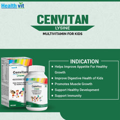 Healthvit Cenvitan Lysine Multivitamin for Kids | Helps Improve Appetite for Healthy Growth - 60 Tablets (Chewable)
