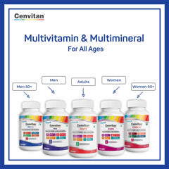Healthvit Cenvitan Men 50+ Multivitamins and Multimineral 25 Nutrients (Vitamins and Minerals) | Eye Health, Immunity, Bone Health and Muscle Function – 60 Tablets (Pack of 2)